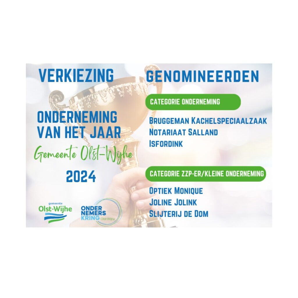 Bekendmaking genomineerden verkiezing Onderneming van het jaar Gemeente Olst-Wijhe